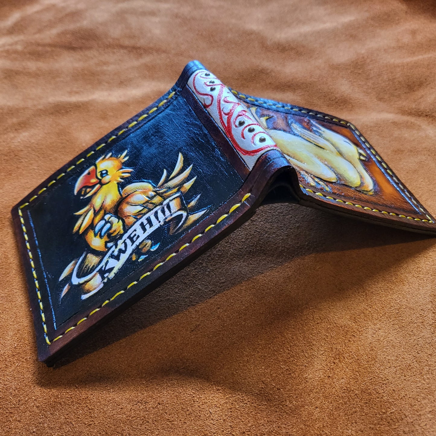 Kweh chocobo's - Leather Bifold Wallet - Handcrafted Final Fantasy inspired Wallet -