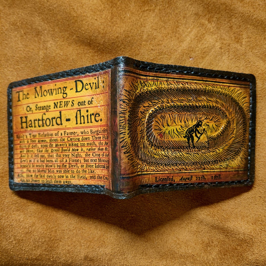 Mowing Devil - Crop Circle - leather wallet- Dark Brown and ivory colour - Leather Bifold Wallet - Handcrafted