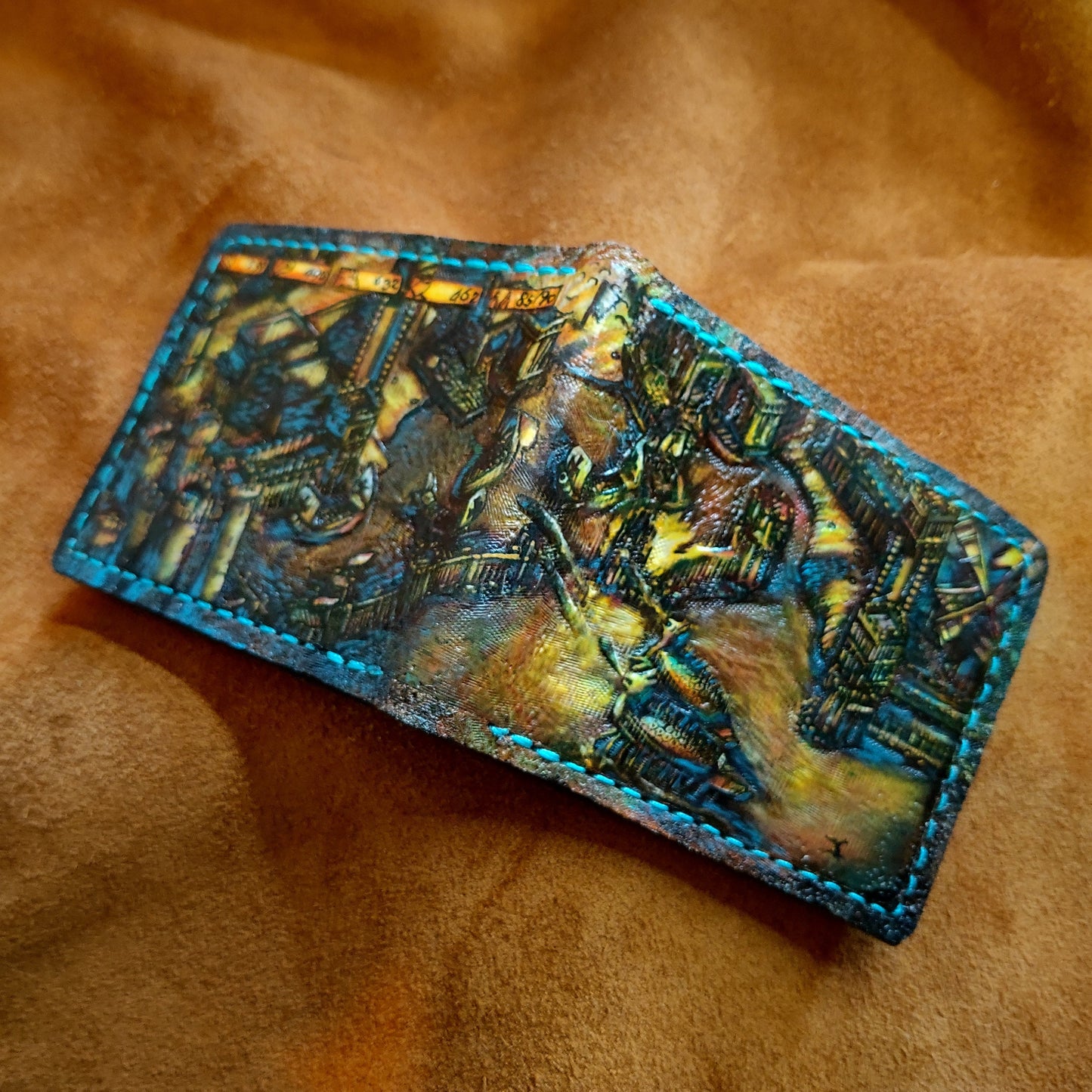 Age Of Empires leather wallet- Turtle ship sea battle - version - Leather Bifold Wallet - Handcrafted Wallet - isometric