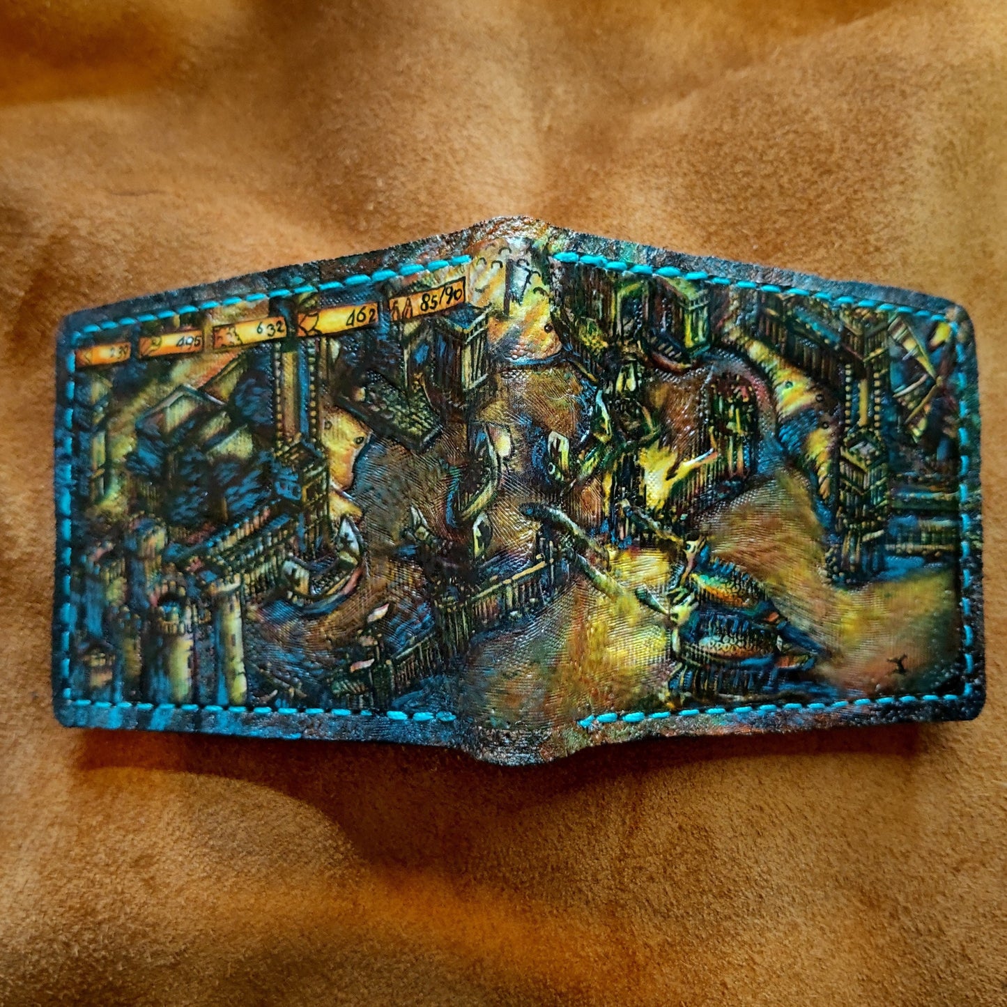 Age Of Empires leather wallet- Turtle ship sea battle - version - Leather Bifold Wallet - Handcrafted Wallet - isometric