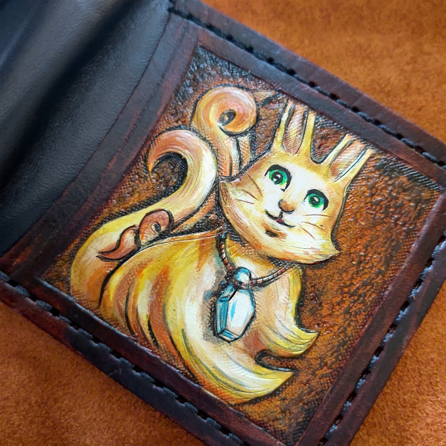 Phantasy Star 1 SMS - Myau - Owlbear - leather wallet- Dark Brown - Leather Bifold Wallet - Handcrafted Wallet - Link Wallet