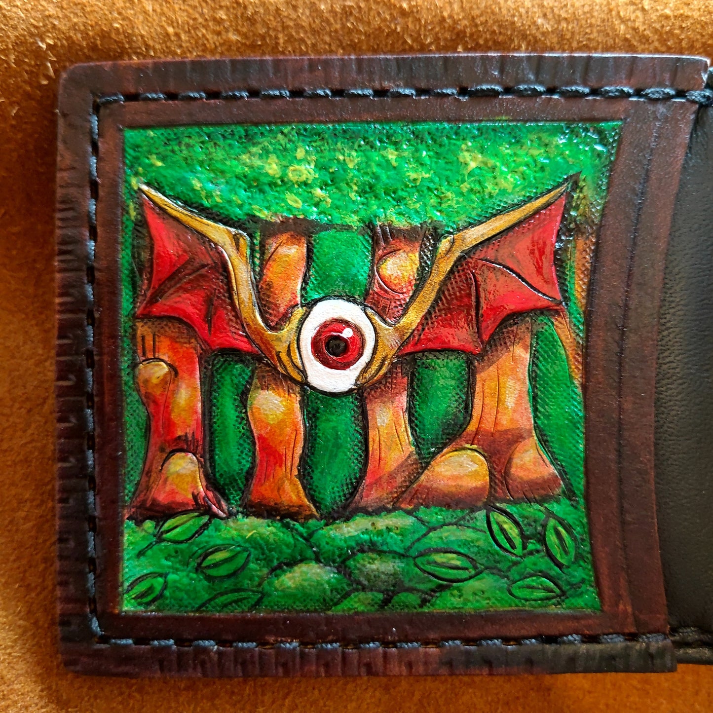 Phantasy Star 1 SMS - Myau - Owlbear - leather wallet- Dark Brown - Leather Bifold Wallet - Handcrafted Wallet - Link Wallet