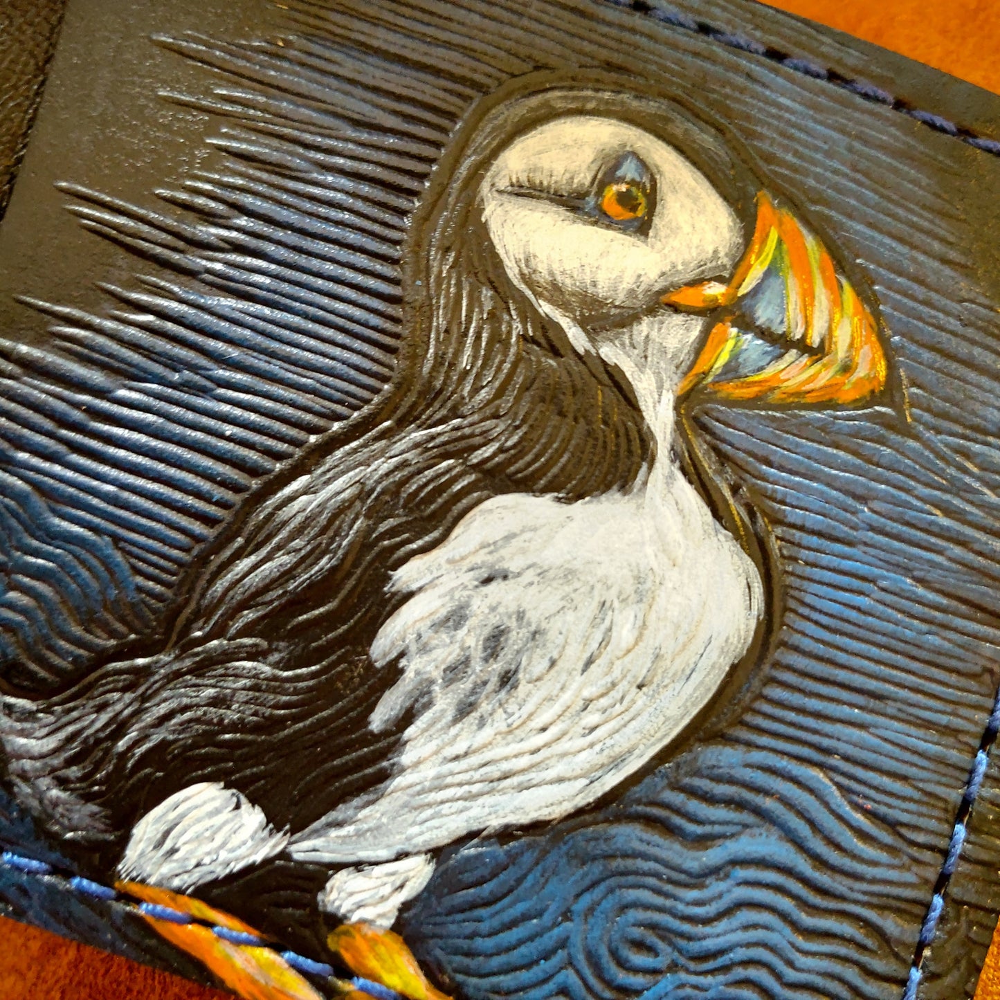 Puffin leather wallet- Leather Bifold Wallet - Handcrafted -