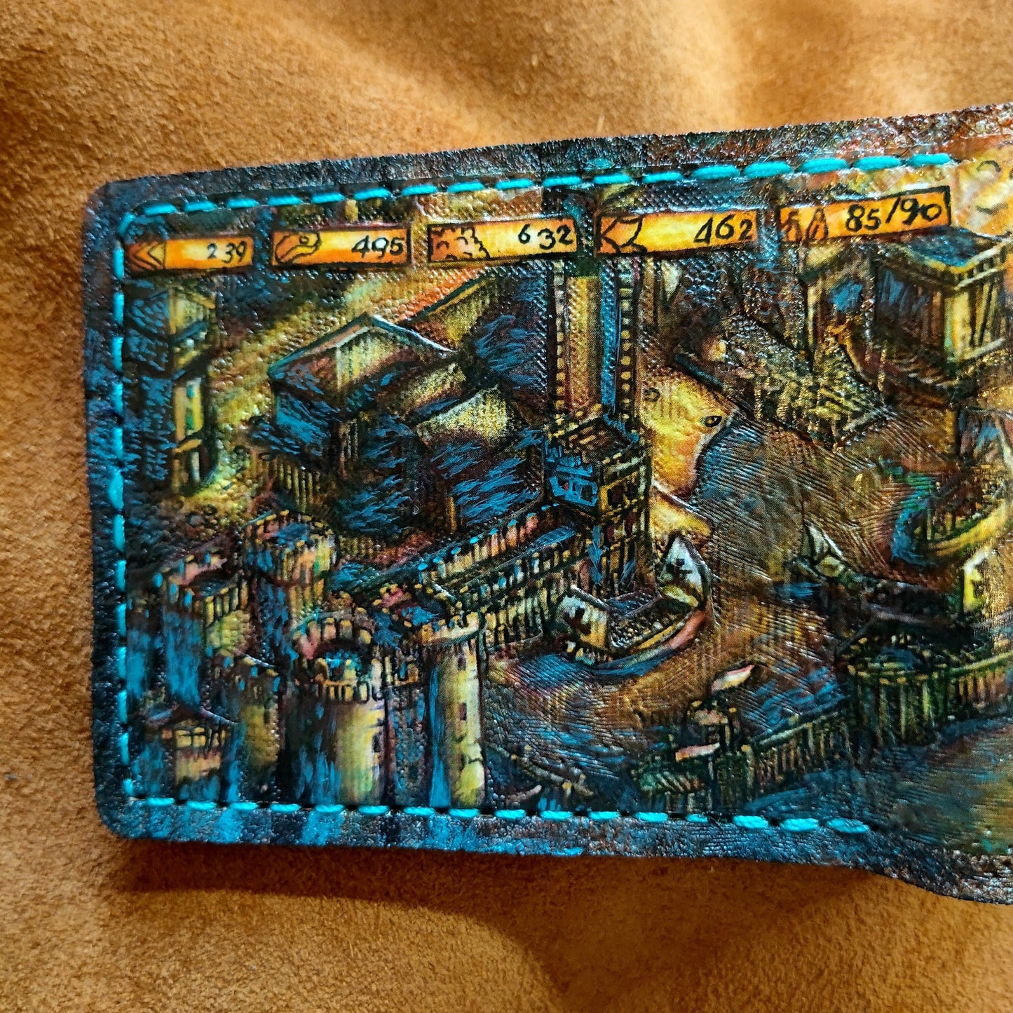 Age Of Empires leather wallet- Turtle ship sea battle - version - Leather Bifold Wallet - Handcrafted Wallet - isometric