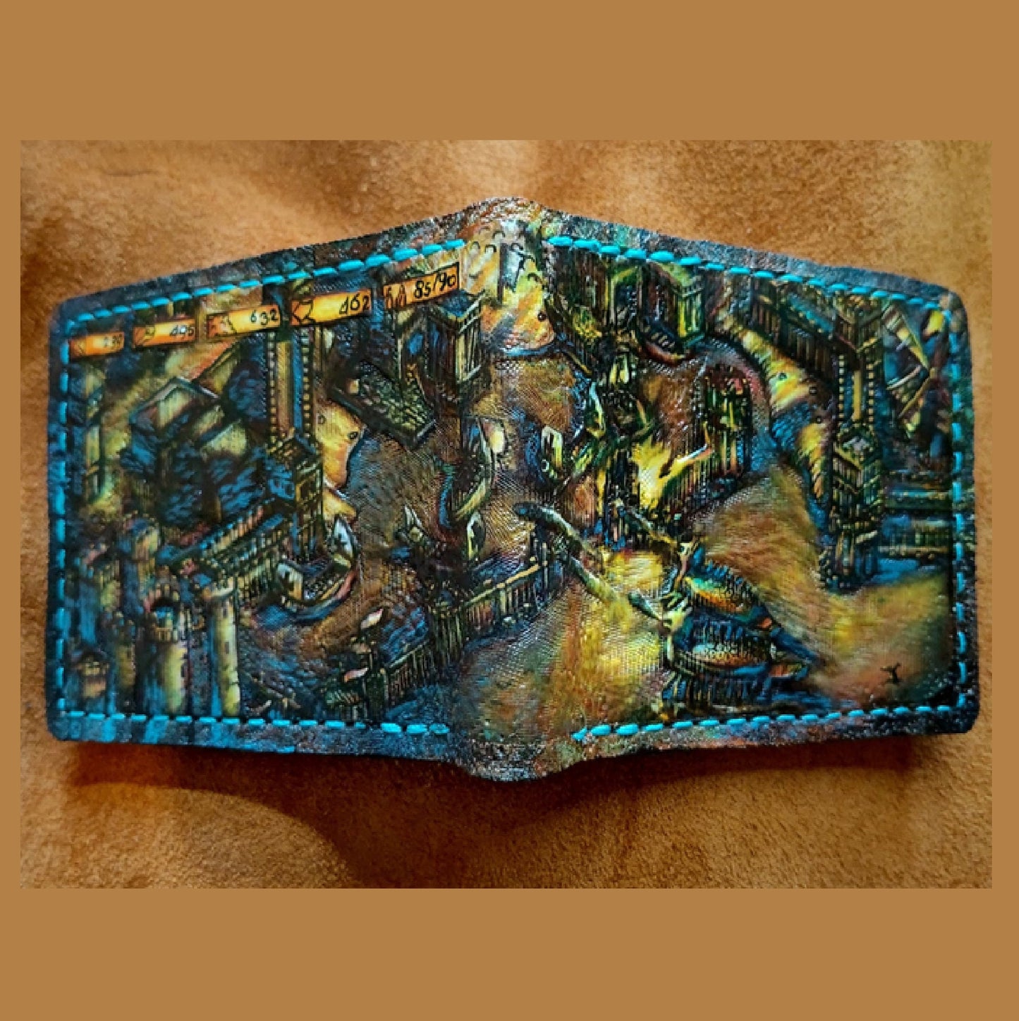 Age Of Empires leather wallet- Turtle ship sea battle - version - Leather Bifold Wallet - Handcrafted Wallet - isometric