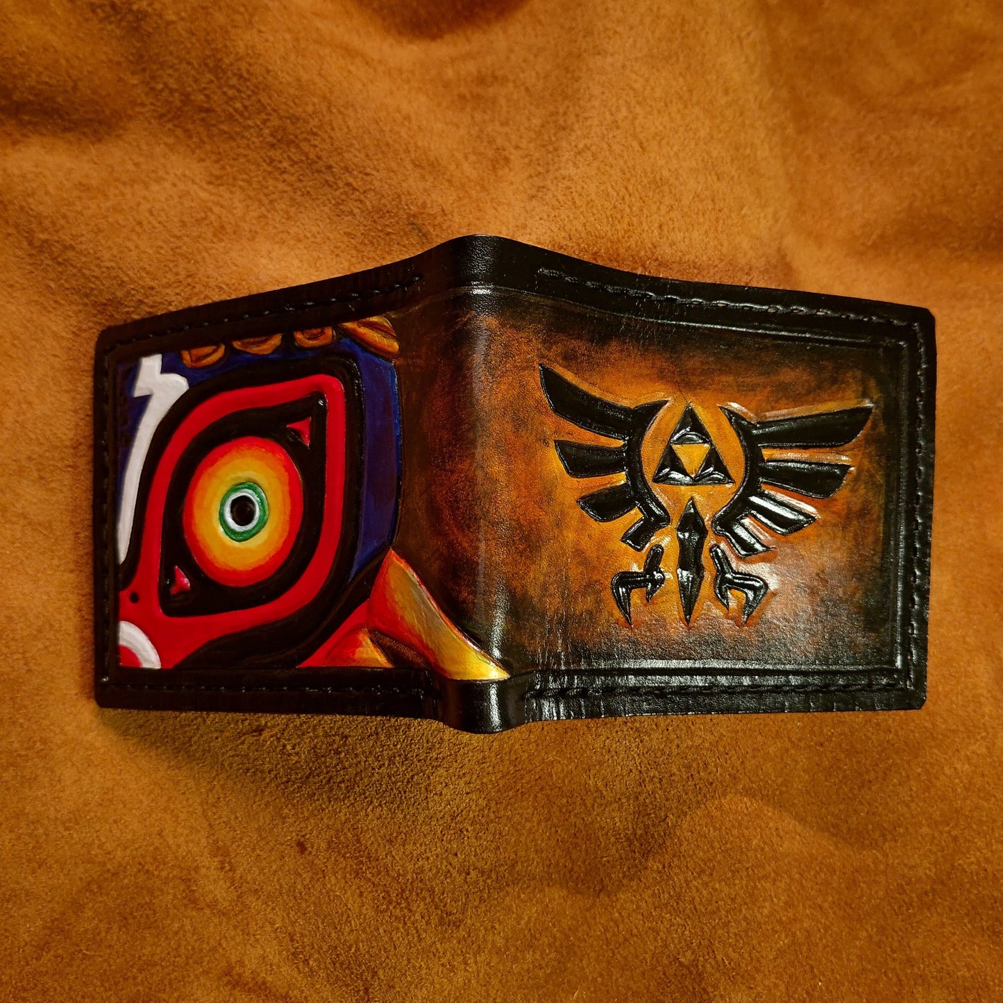 Full Color Majora Hyrule leather wallet- Leather Bifold Wallet - Handcrafted Legend of Zelda Wallet - Link Wallet