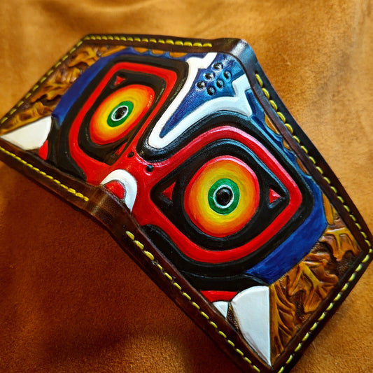 Oak leaf Majoras Mask leather wallet- Leather Bifold Wallet - Handcrafted Legend of Zelda Wallet - Link Wallet