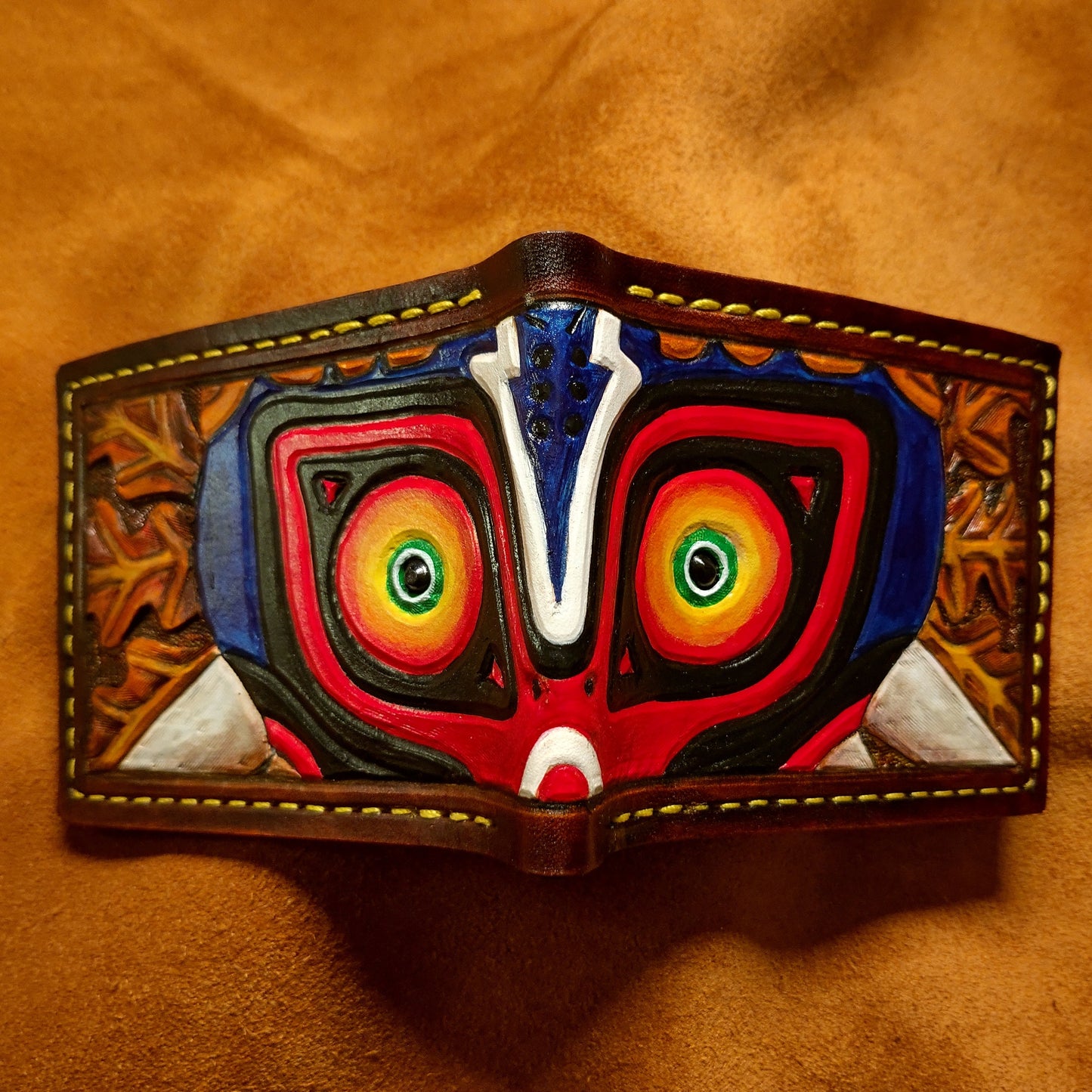 Revealing Skull Kid Majoras Mask leather wallet- - Leather Bifold Wallet - Handcrafted Legend of Zelda Wallet -