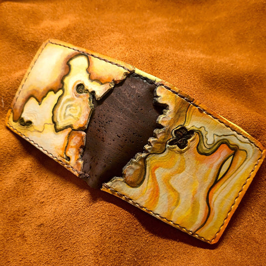 Olive wood style and cork Leather Bifold Wallet