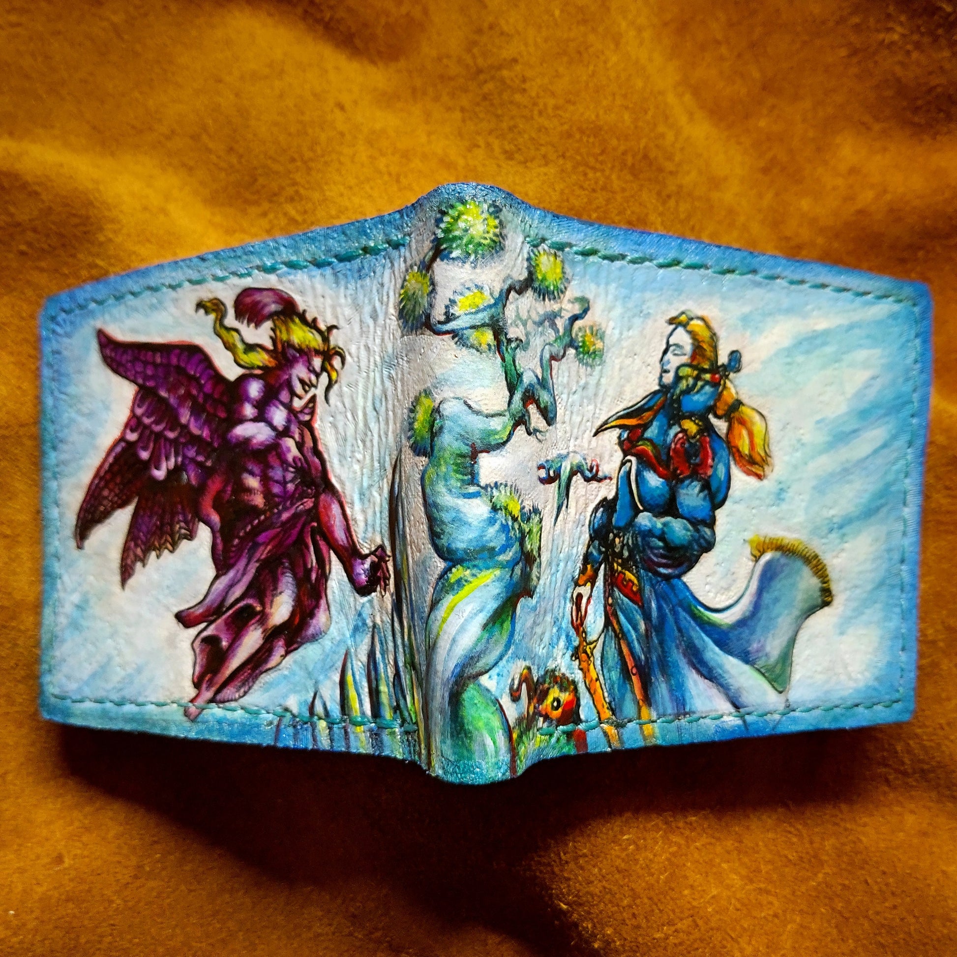 Edgar encounters God form Kefka - FF6 - Final Fantasy - Soft Leather Bifold Wallet - Handcrafted Final Fantasy inspired Wallet -