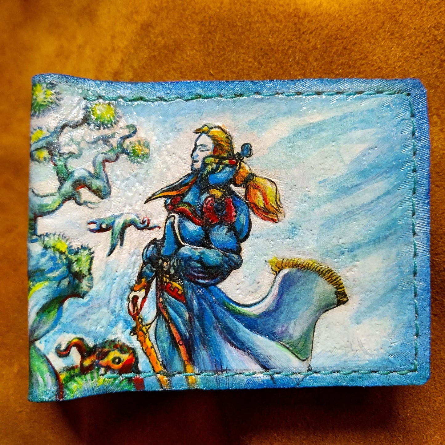 Edgar encounters God form Kefka - FF6 - Final Fantasy - Soft Leather Bifold Wallet - Handcrafted Final Fantasy inspired Wallet -