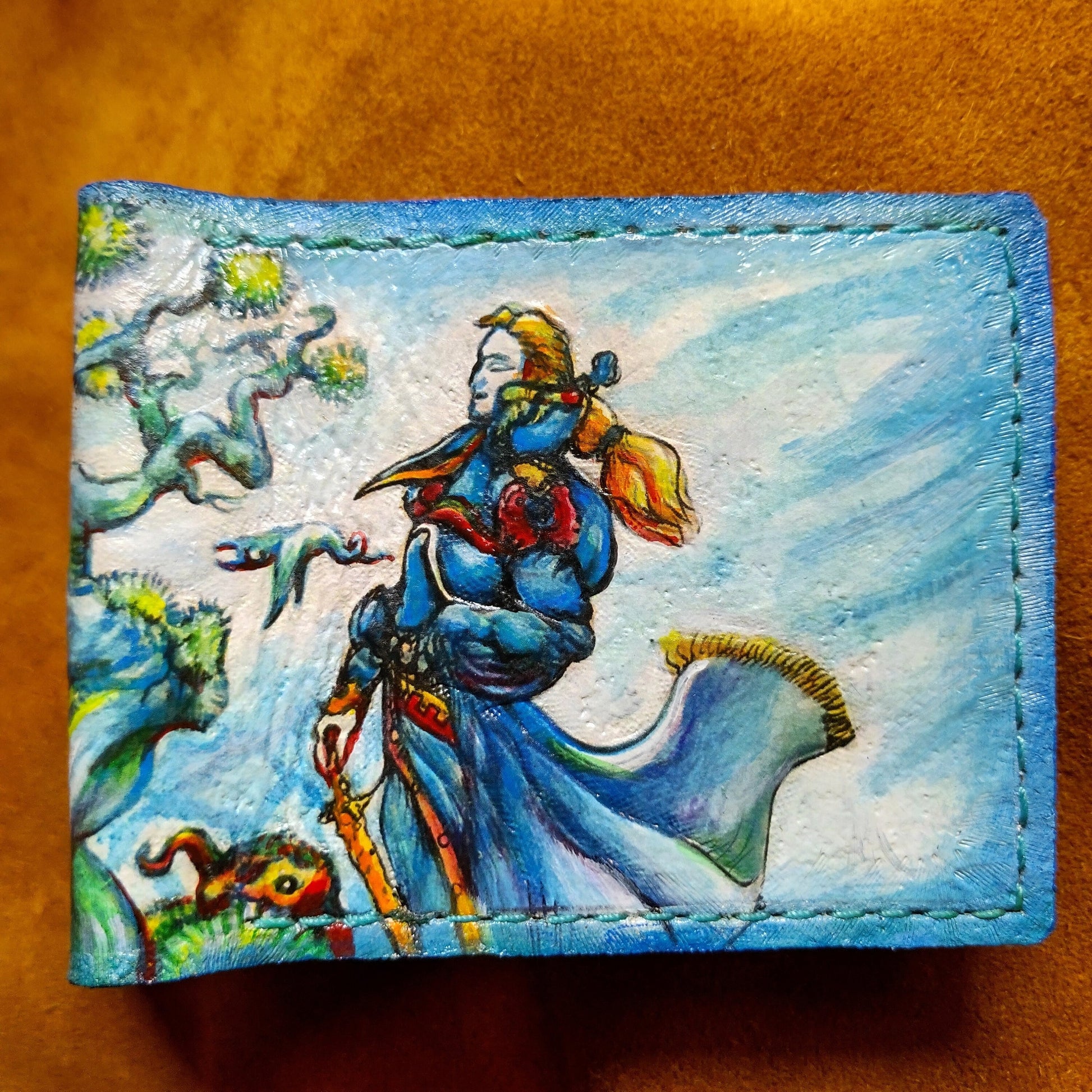 Edgar encounters God form Kefka - FF6 - Final Fantasy - Soft Leather Bifold Wallet - Handcrafted Final Fantasy inspired Wallet -