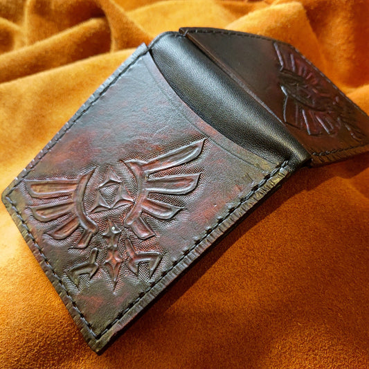 Double Hyrule Crest leather wallet- Dark Brown version - Leather Bifold Wallet - Handcrafted Legend of Zelda Wallet - Link Wallet
