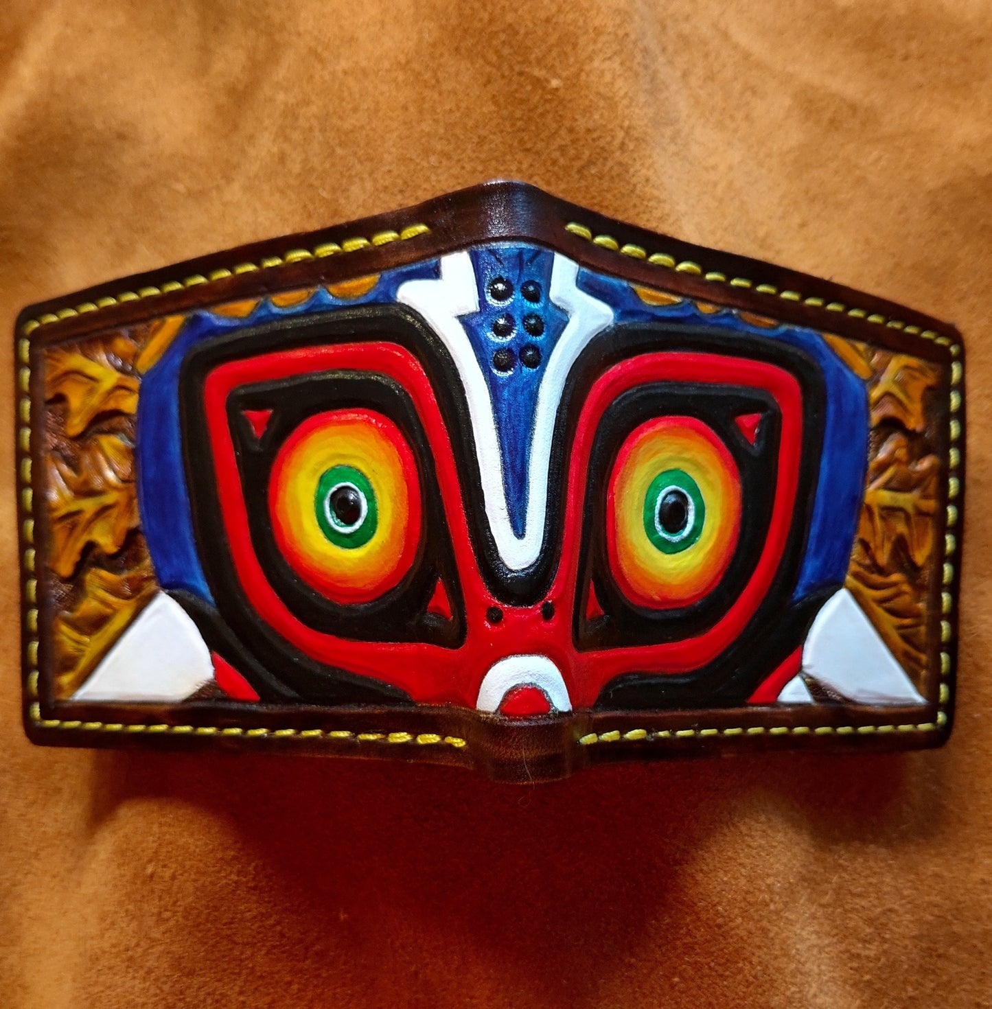 Oak leaf Majoras Mask leather wallet- Leather Bifold Wallet - Handcrafted Legend of Zelda Wallet - Link Wallet