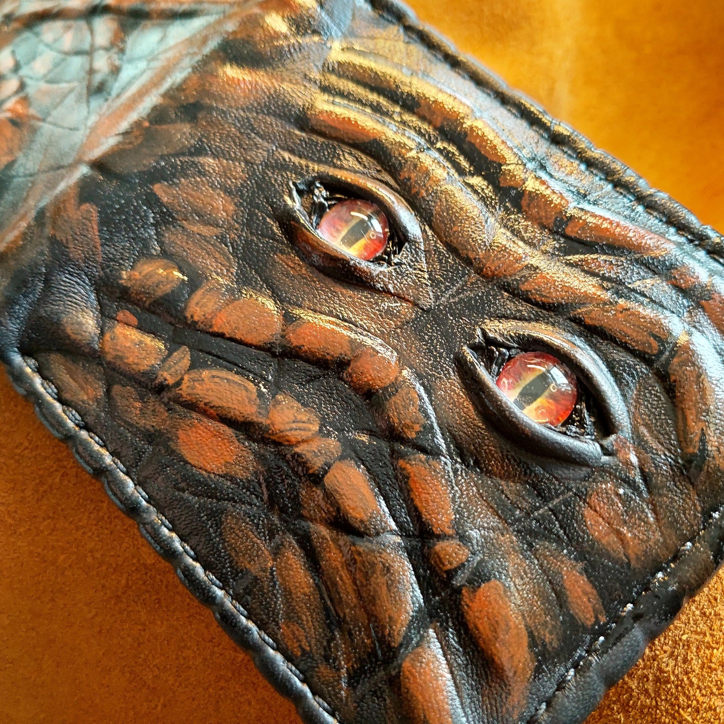 Enderman Eyes bumpy brown version - Necromonicon - demon eyes - Leather wallet.