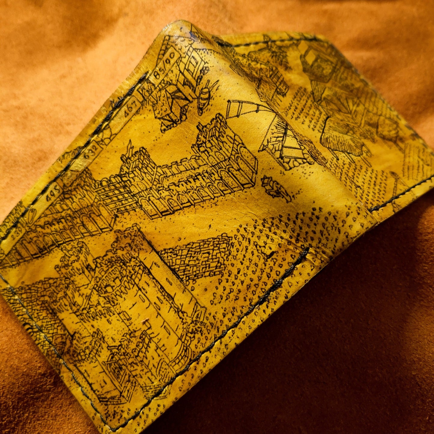 Age Of Empires leather wallet- Yellow line art version - Leather Bifold Wallet - Handcrafted Wallet - isometric