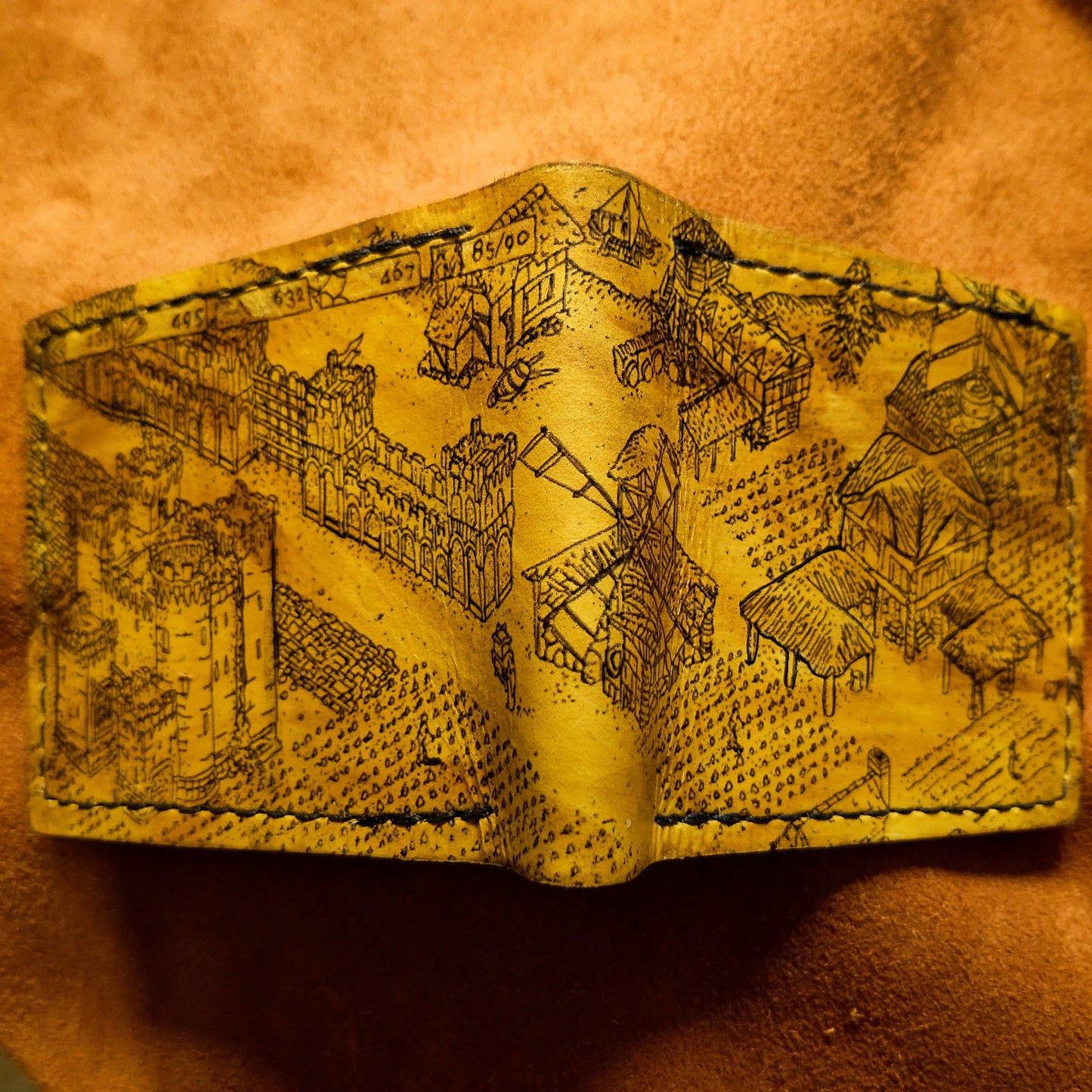Age Of Empires leather wallet- Yellow line art version - Leather Bifold Wallet - Handcrafted Wallet - isometric
