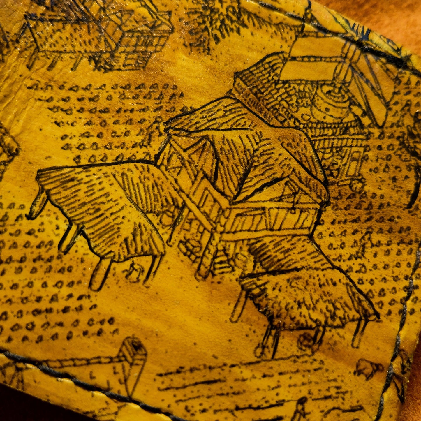 Age Of Empires leather wallet- Yellow line art version - Leather Bifold Wallet - Handcrafted Wallet - isometric
