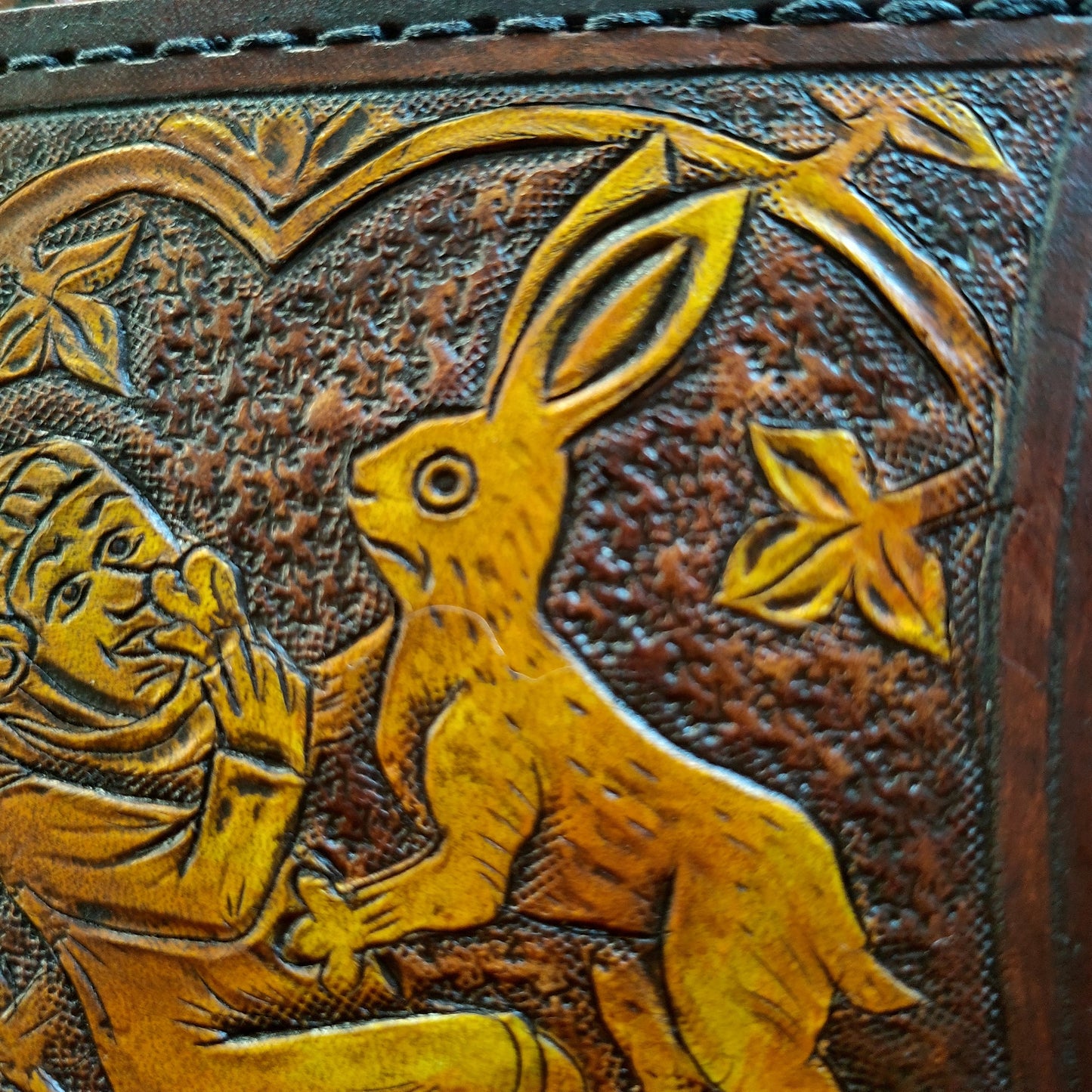 Marginalia medieval rabbit jousting - leather wallet- Dark Brown and ivory colour - Leather Bifold Wallet - Handcrafted