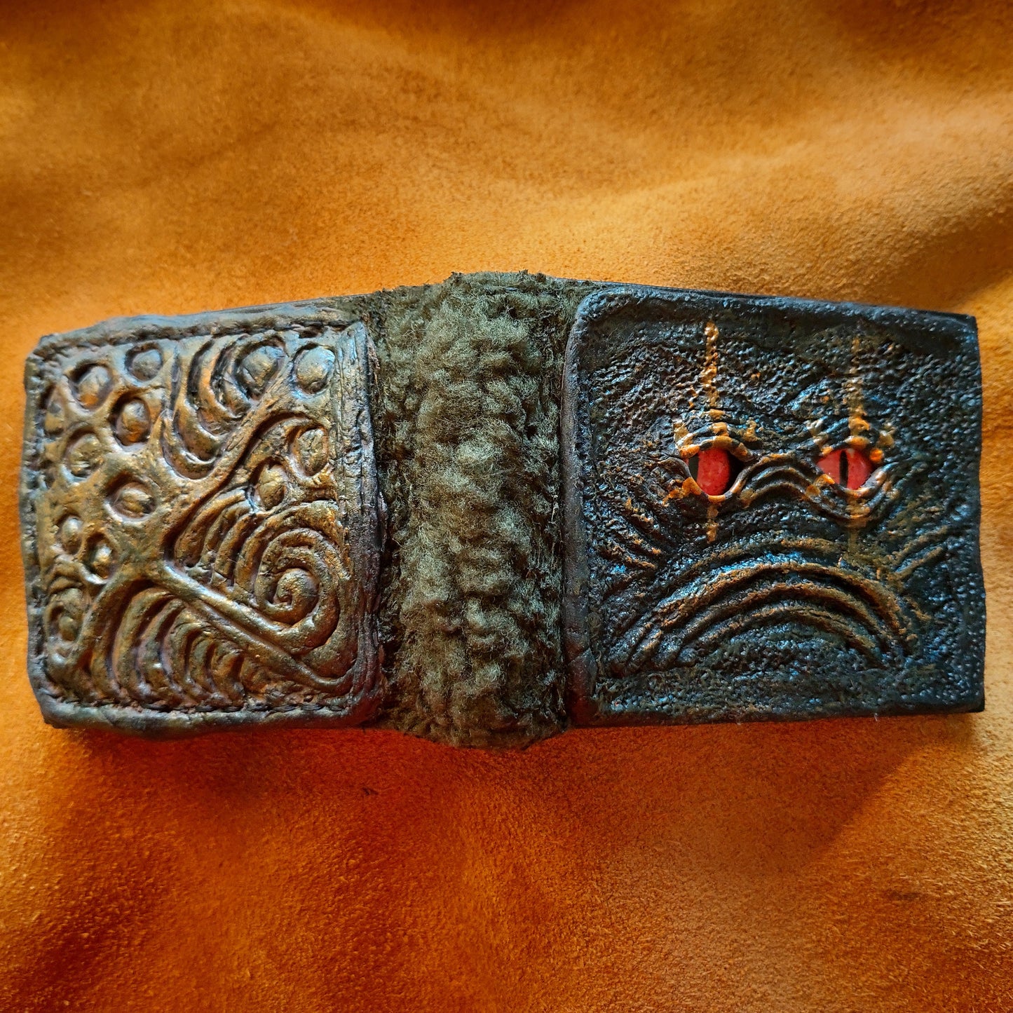 Monster face - Green Troll Fur wallet- Necromonicon - Oz - demon eyes - wallet.