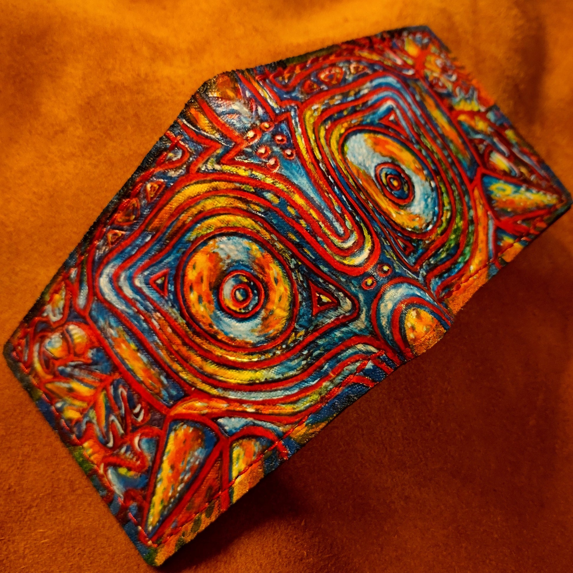 Radiant Majora mask leather wallet- Leather Bifold Wallet - Handcrafted Legend of Zelda Wallet - Link Wallet