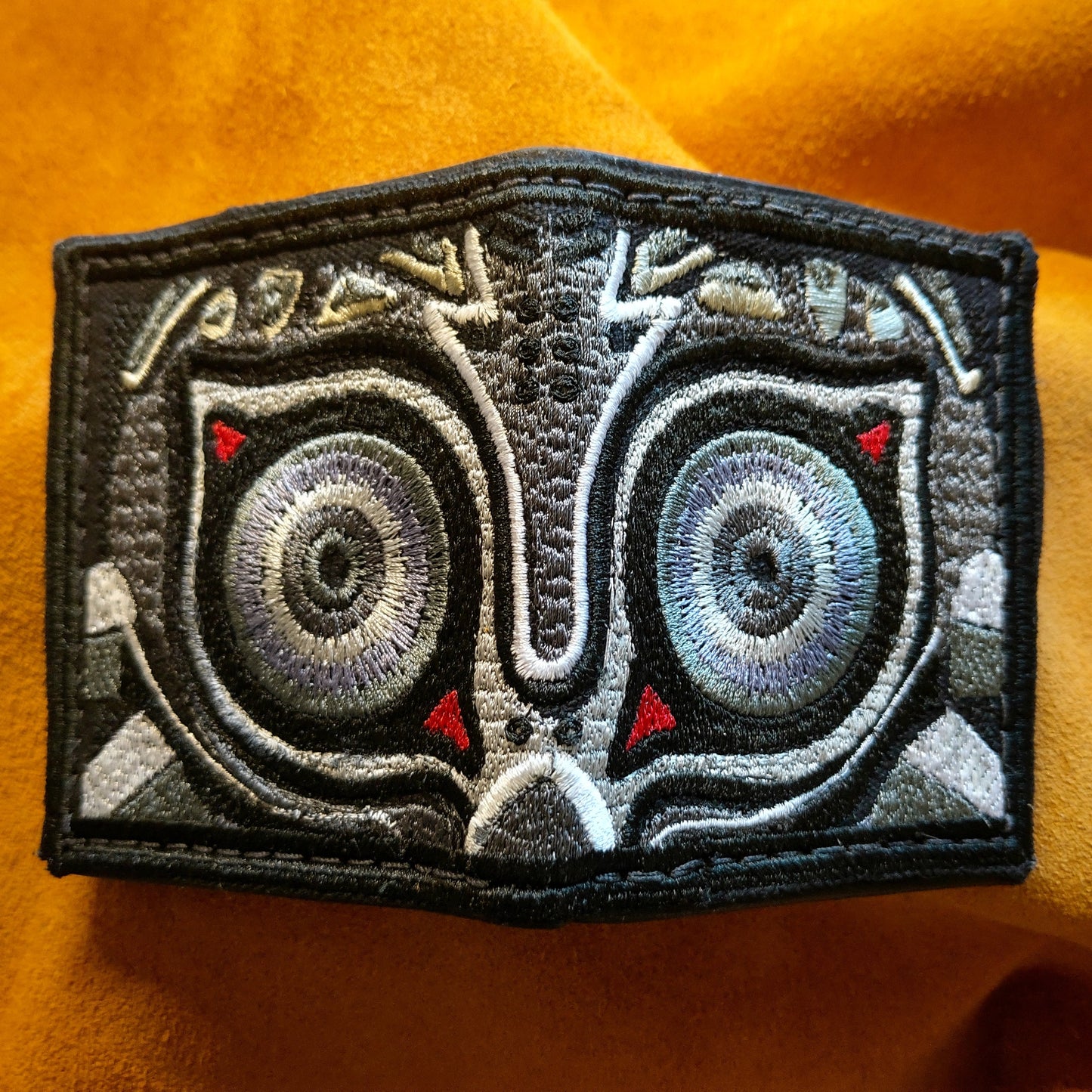 Majoras Mask textile/leather wallet- Blood Moon - silver - Leather Bifold Wallet - Handcrafted Legend of Zelda Wallet - Link Wallet