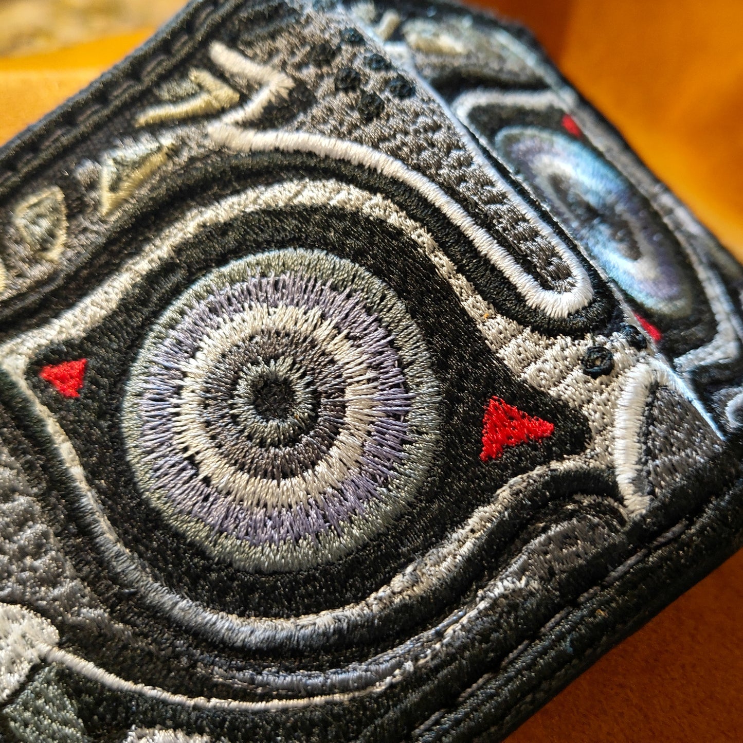 Majoras Mask textile/leather wallet- Blood Moon - silver - Leather Bifold Wallet - Handcrafted Legend of Zelda Wallet - Link Wallet