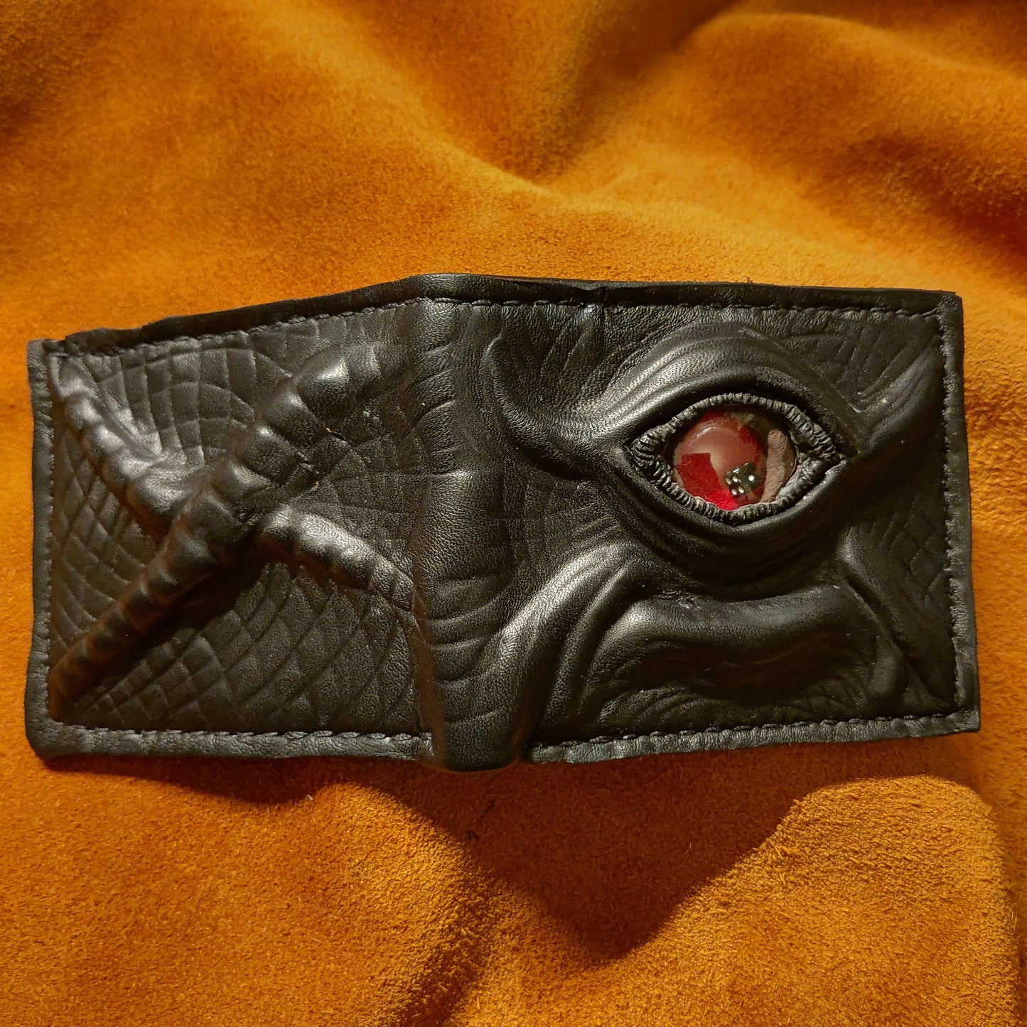 Dice Eye Monster Face - wallet - Necromonicon - demon eyes - Leather wallet.