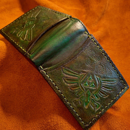 Double Hyrule Crest kokiri green version - Dark Brown version - Leather Bifold Wallet - Handcrafted Legend of Zelda Wallet - Link Wallet