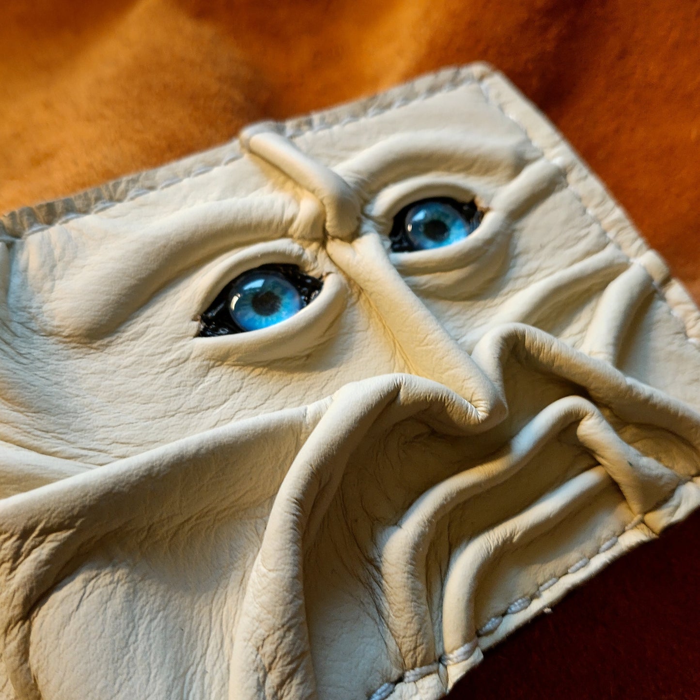 Gnome King Cream Monster Face - Necromonicon - Oz - demon eyes - Leather wallet.