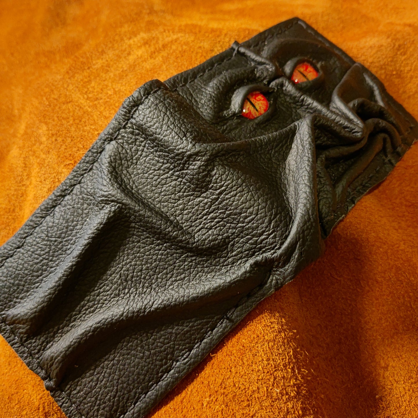 Devilish Monster Face wallet - amber eyes - Necromonicon - Oz - demon eyes - Leather wallet.