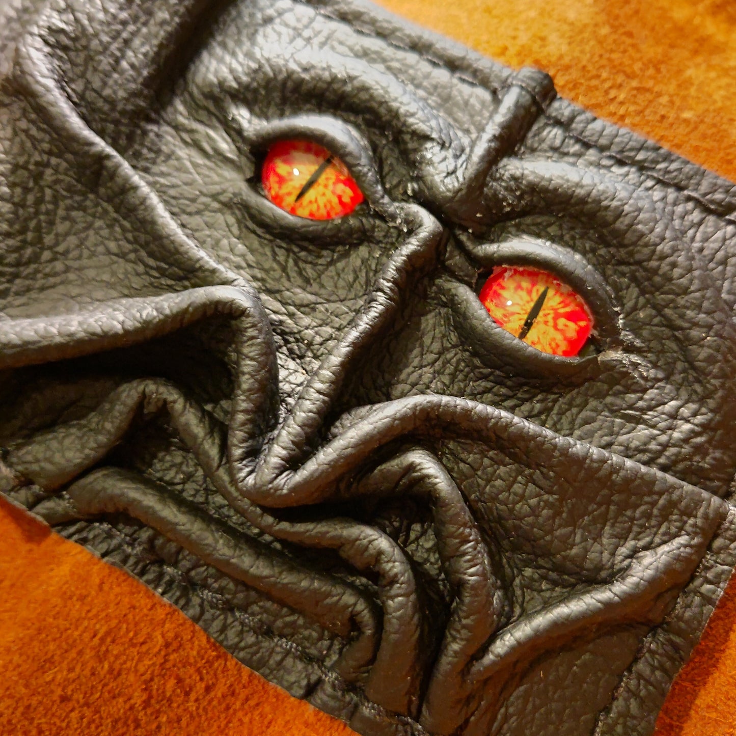 Devilish Monster Face wallet - amber eyes - Necromonicon - Oz - demon eyes - Leather wallet.