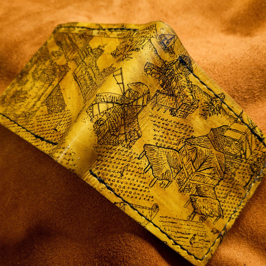 Age Of Empires leather wallet- Yellow line art version - Leather Bifold Wallet - Handcrafted Wallet - isometric