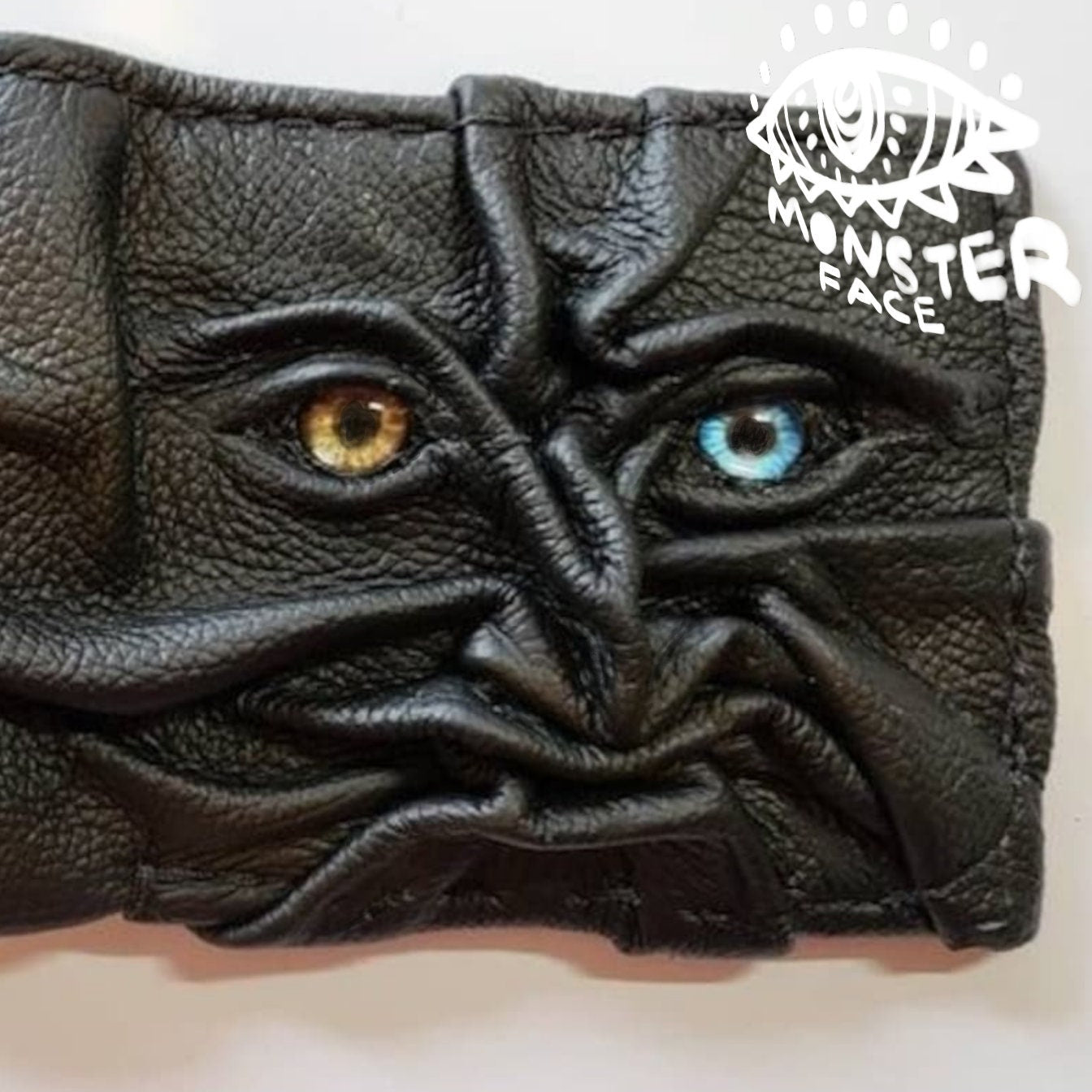 Gnome King - dark black version - Necromonicon - Oz - demon eyes - monster face - Leather wallet.