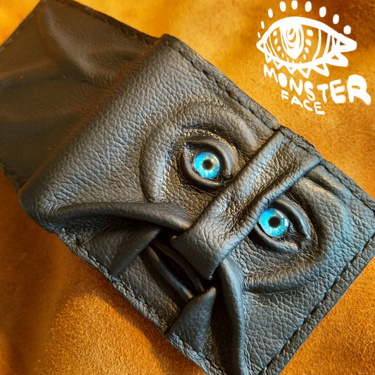 Goblin face- black version - Necromonicon - Oz - demon eyes - monster face - Leather wallet.