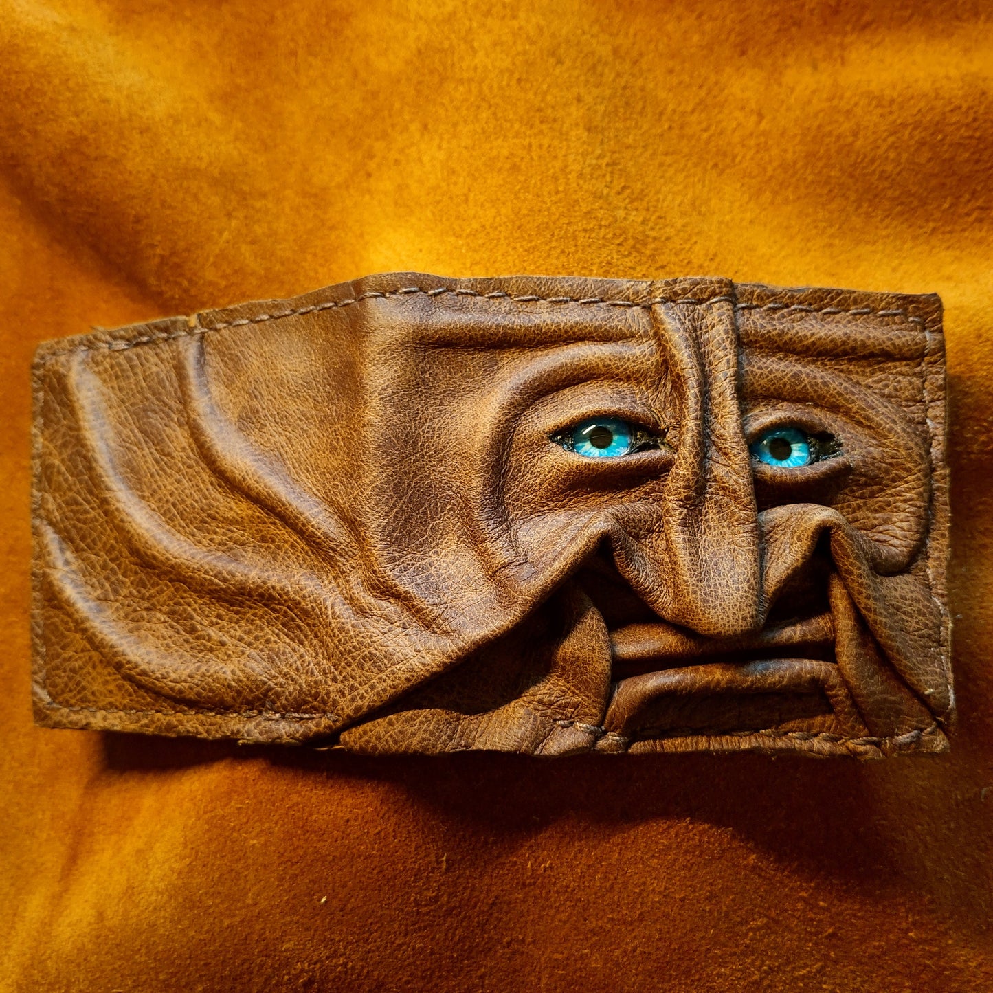 Monster face - crackled brown version - Necromonicon - Oz - demon eyes - monster face - Leather wallet.