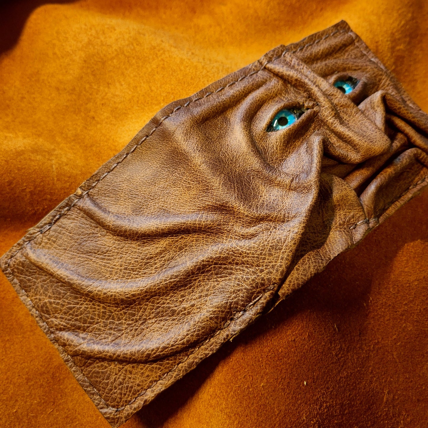 Monster face - crackled brown version - Necromonicon - Oz - demon eyes - monster face - Leather wallet.