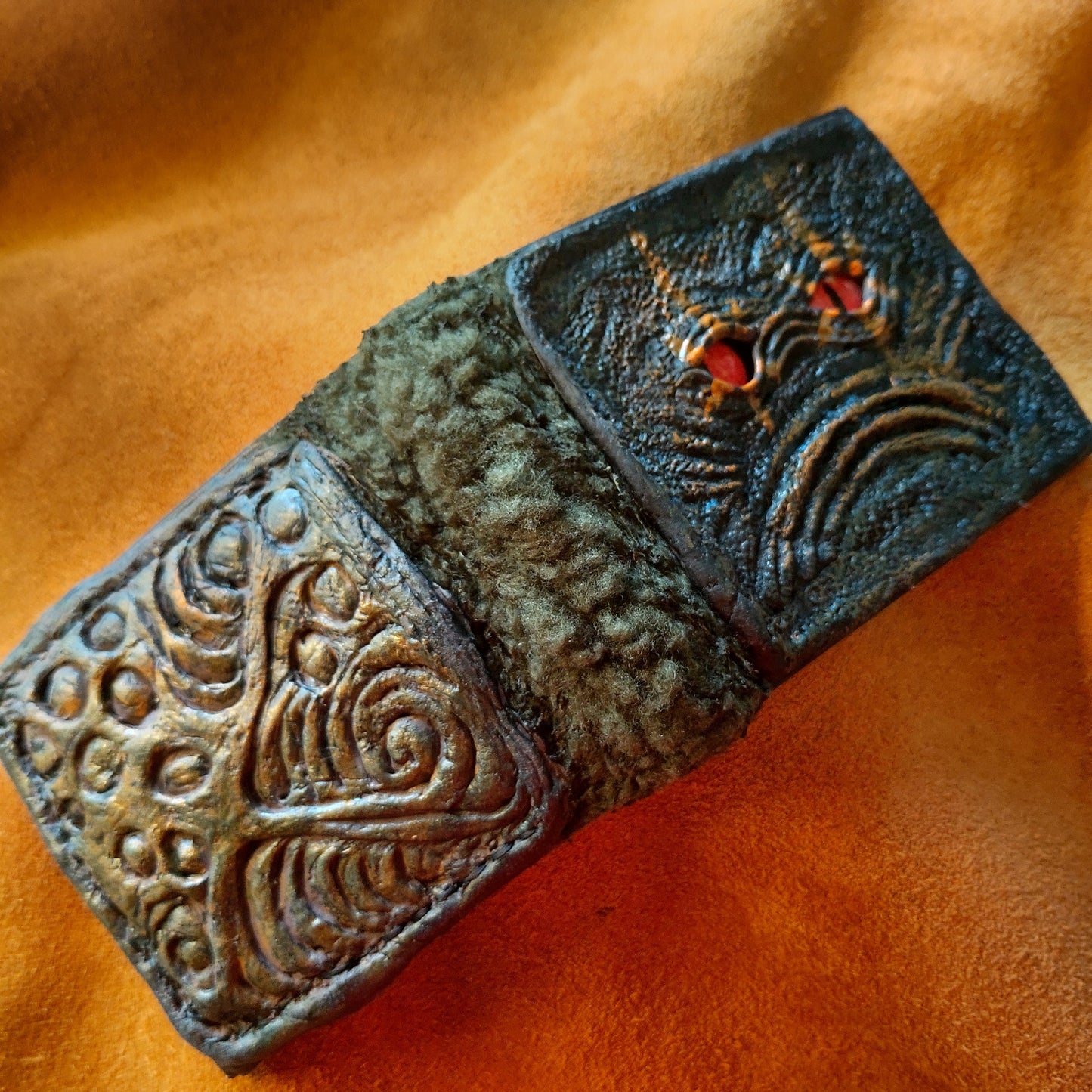 Monster face - Green Troll Fur wallet- Necromonicon - Oz - demon eyes - wallet.