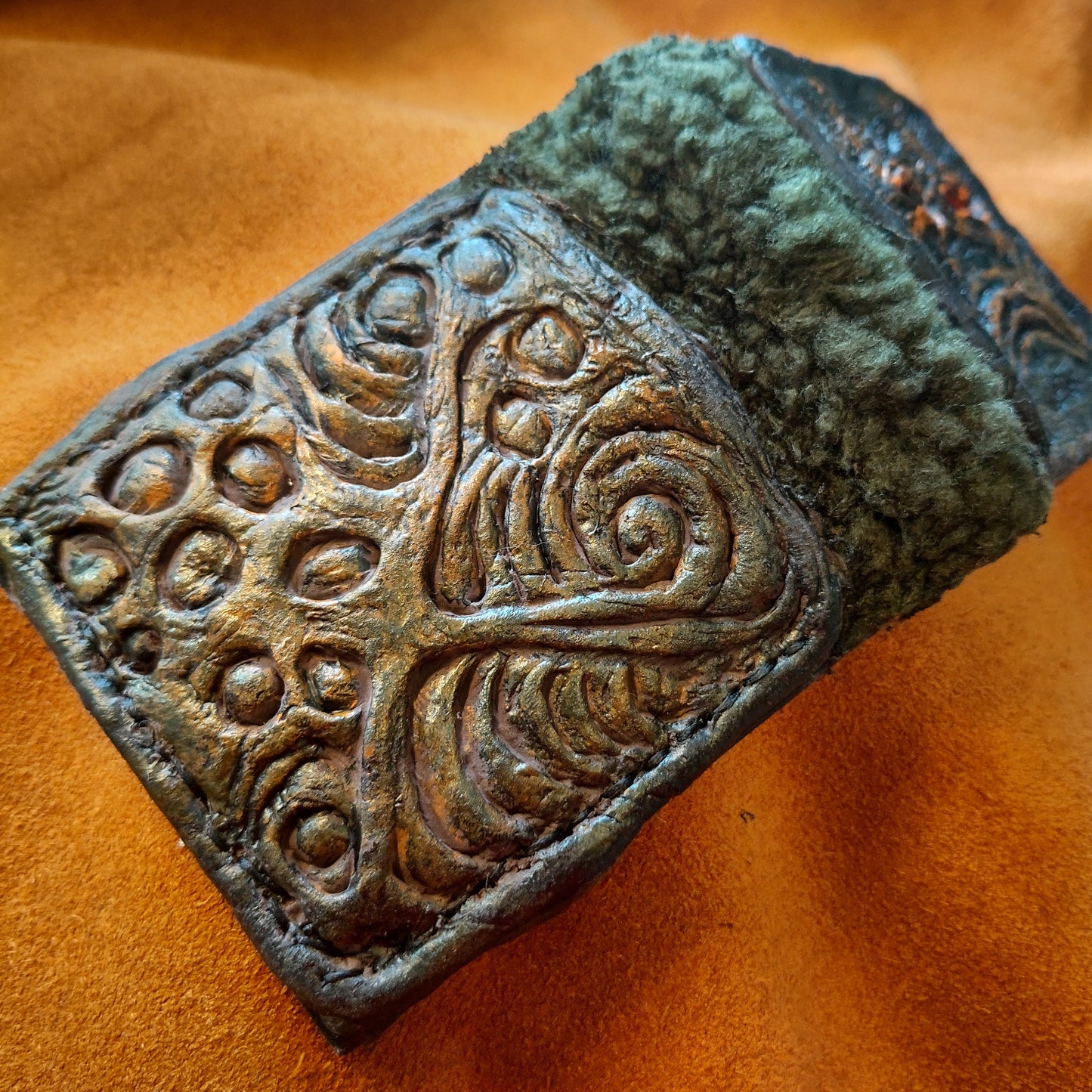 Monster face - Green Troll Fur wallet- Necromonicon - Oz - demon eyes - wallet.