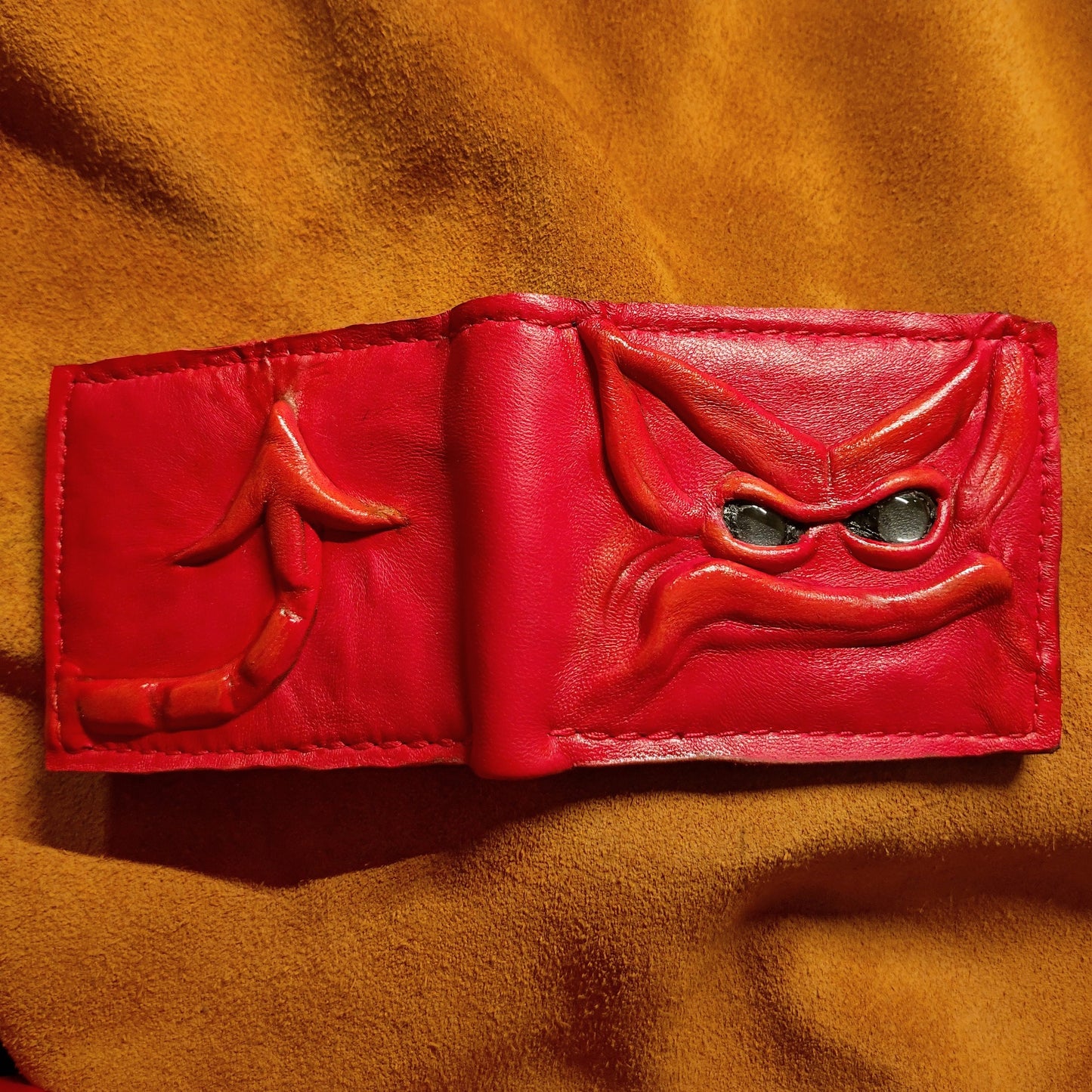 Red Devil Leather wallet- Necromonicon - Oz - demon eyes - wallet.
