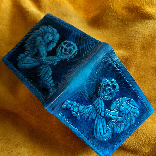Ancient Chozo - blue- Leather Bifold Wallet - Handcrafted Wallet -