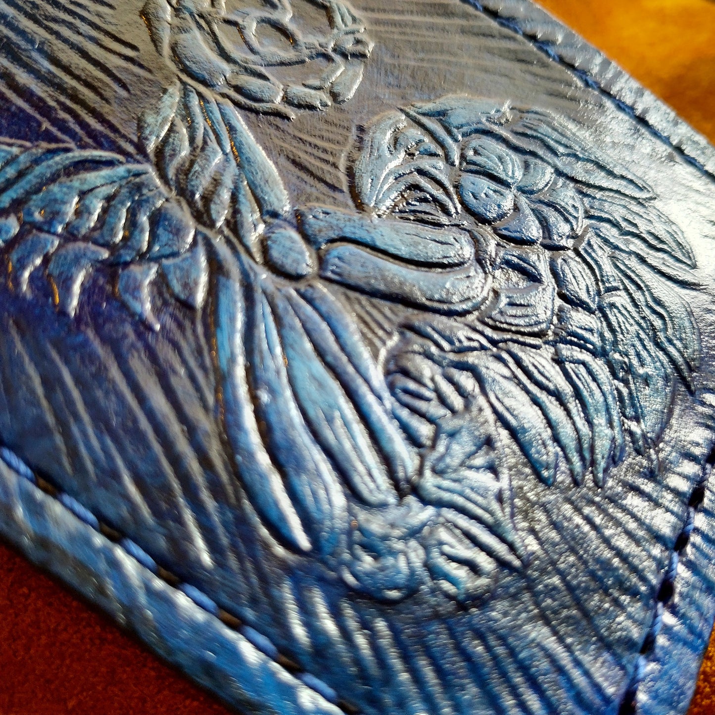 Ancient Chozo - blue- Leather Bifold Wallet - Handcrafted Wallet -