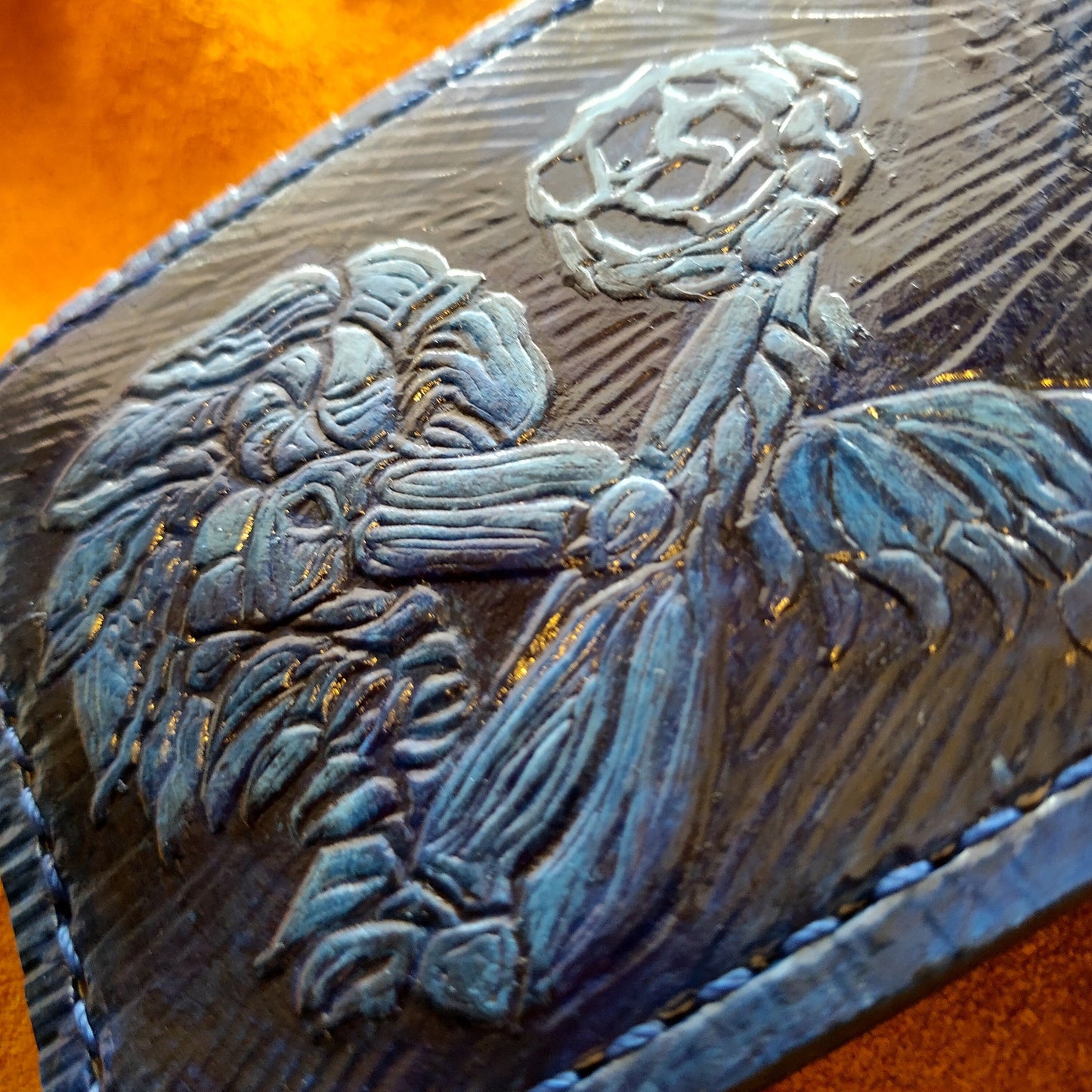 Ancient Chozo - blue- Leather Bifold Wallet - Handcrafted Wallet -