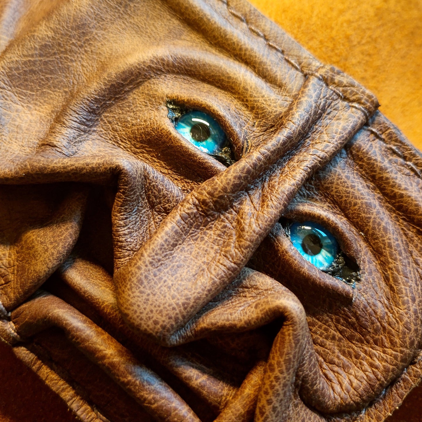 Monster face - crackled brown version - Necromonicon - Oz - demon eyes - monster face - Leather wallet.