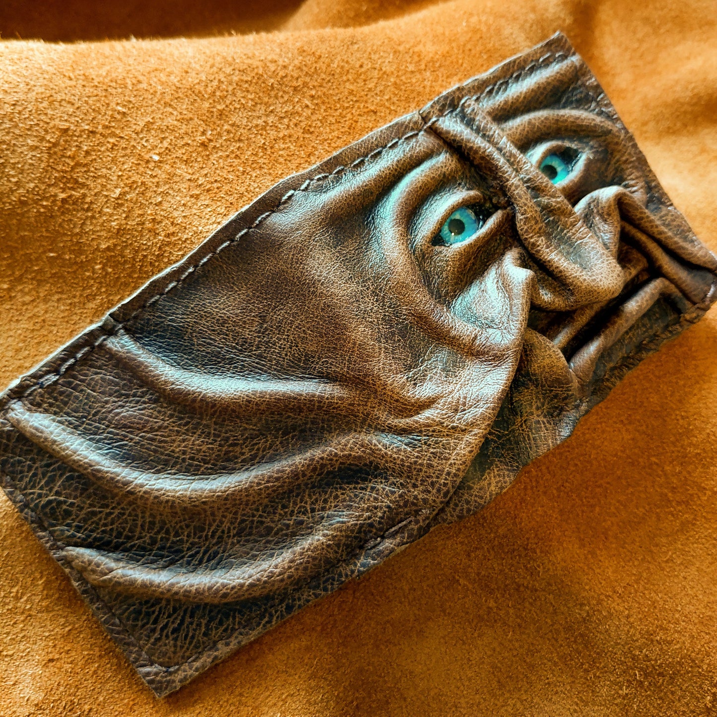 Gnome King - brown version - Necromonicon - Oz - demon eyes - monster face - Leather wallet.