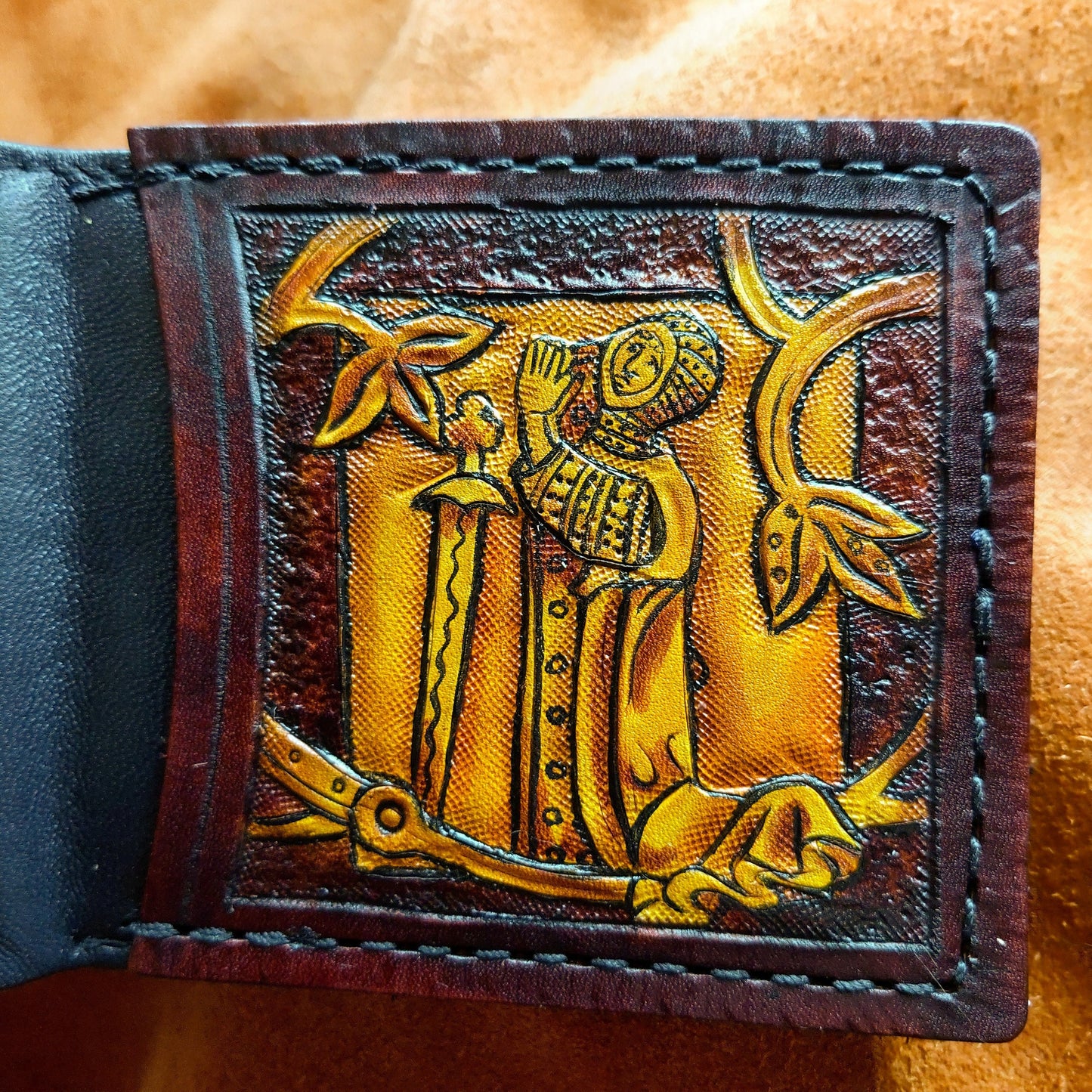 Marginalia medieval knights - leather wallet- Dark Brown and ivory colour - Leather Bifold Wallet - Handcrafted