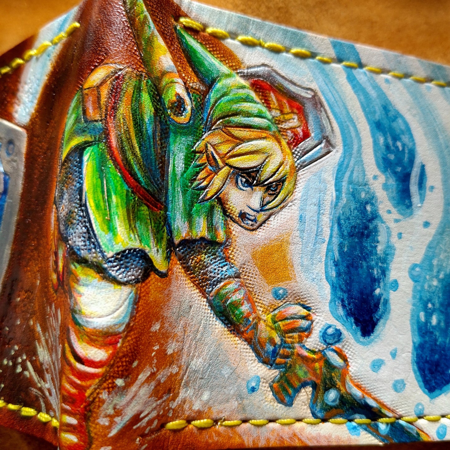 Powered up Sword Hyrule shield leather wallet- Leather Bifold Wallet - Handcrafted Legend of Zelda Wallet - Link Wallet