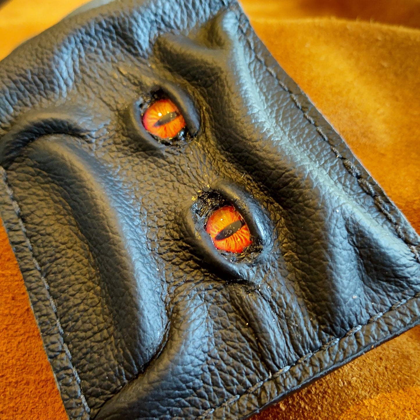 Amber Glum Schmuggle face leather wallet - Necromonicon - demon eyes - Leather wallet.