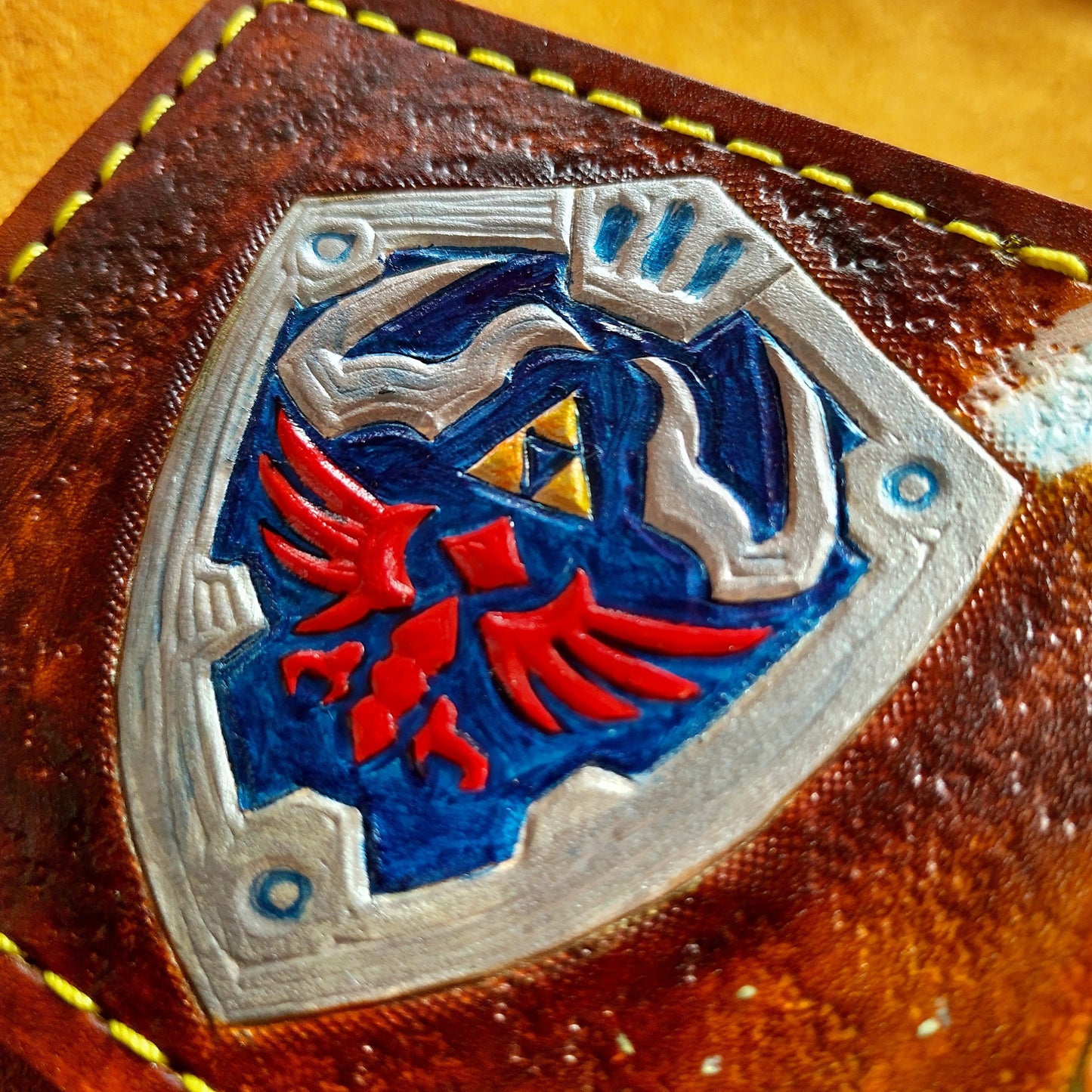 Powered up Sword Hyrule shield leather wallet- Leather Bifold Wallet - Handcrafted Legend of Zelda Wallet - Link Wallet
