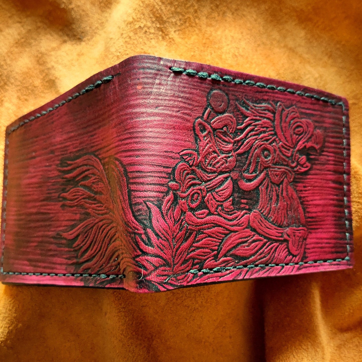 Textured - Chocobo and Rider - Dark Red version - Leather wallet